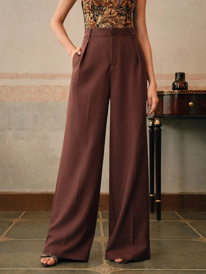 Pantalon droit à taille haute plissé - Floorah