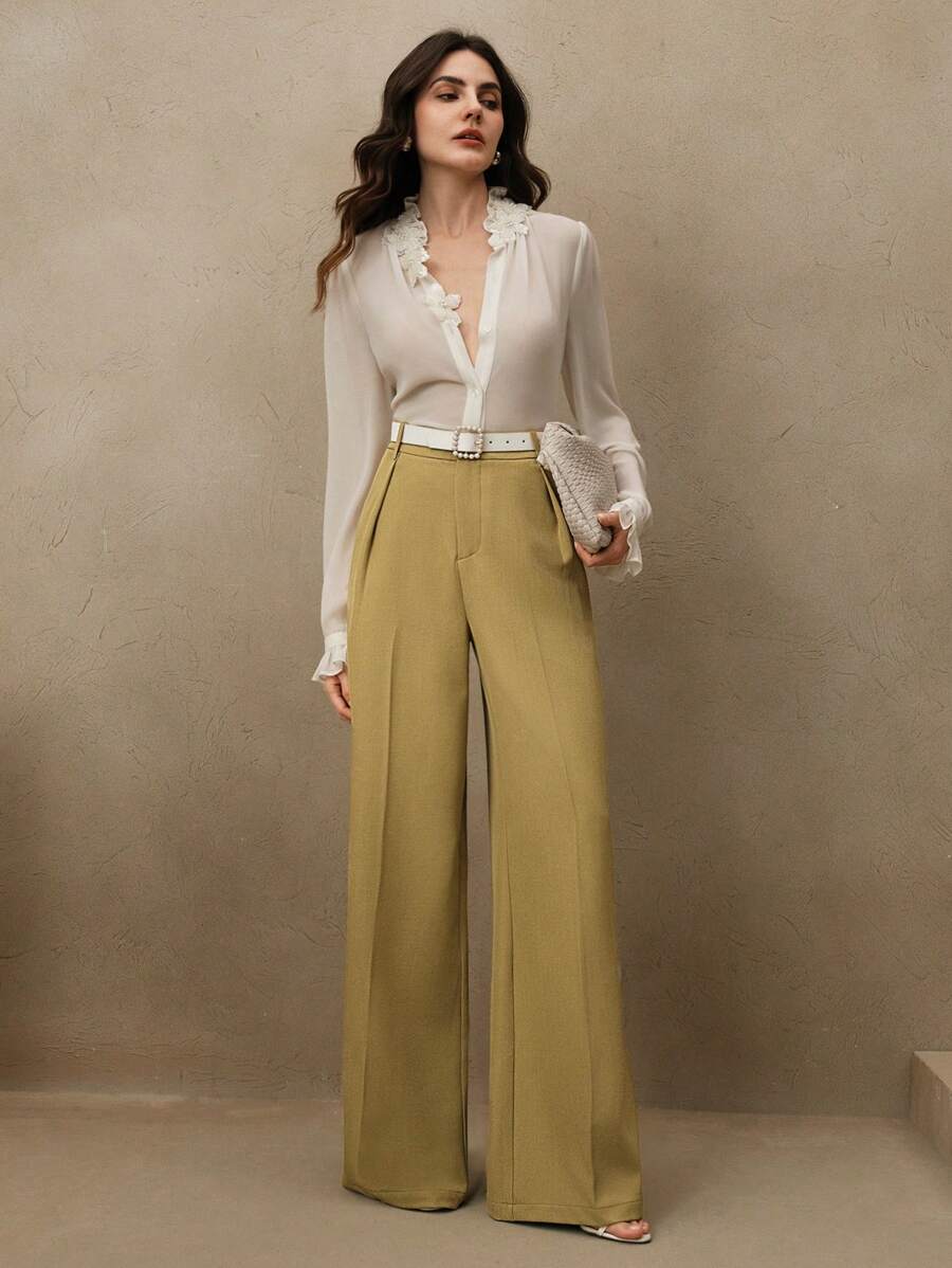 Pantalon droit à taille haute plissé - Floorah