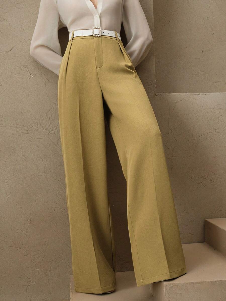 Pantalon droit à taille haute plissé - Floorah