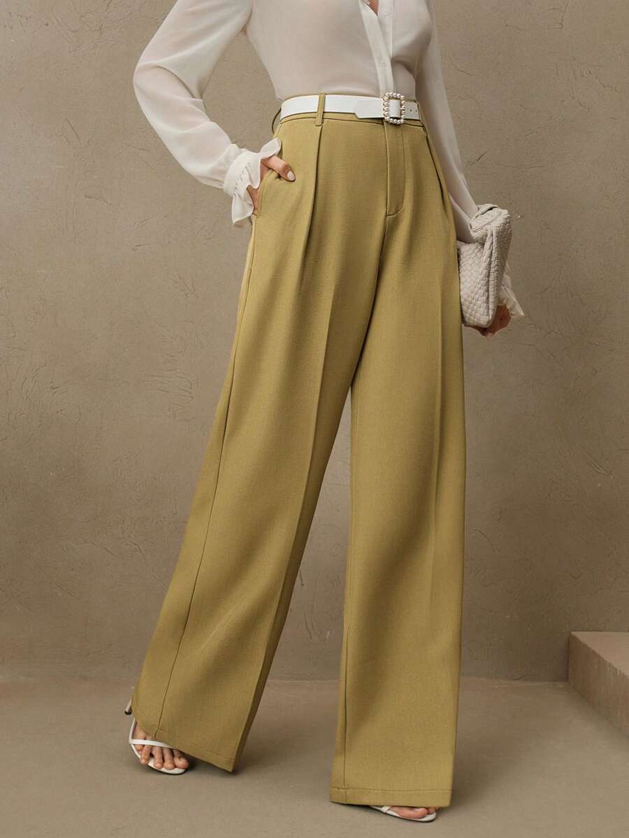 Pantalon droit à taille haute plissé - Floorah
