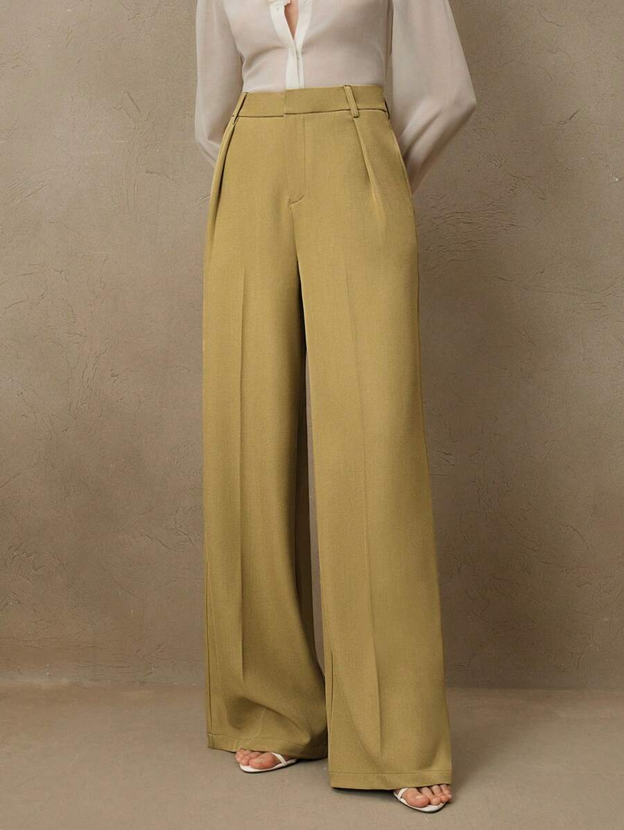 Pantalon droit à taille haute plissé - Floorah