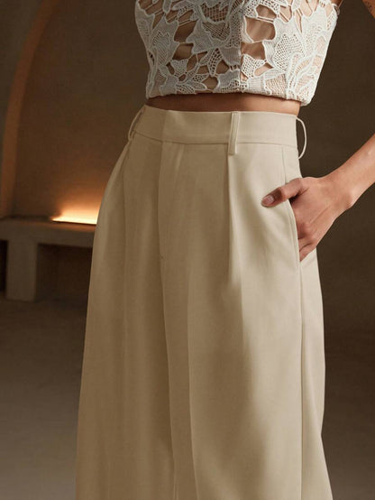 Pantalon droit à taille haute plissé - Floorah