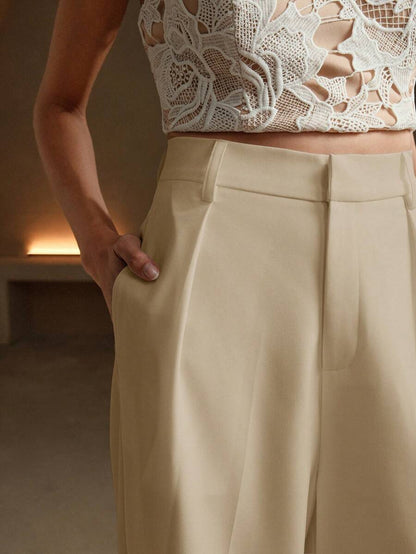 Pantalon droit à taille haute plissé - Floorah