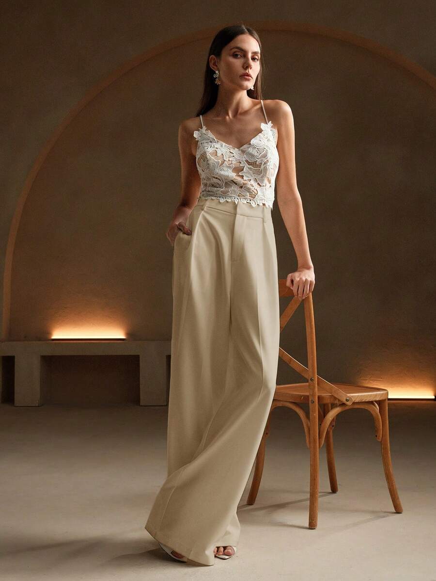 Pantalon droit à taille haute plissé - Floorah