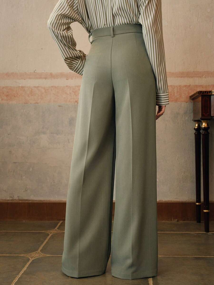 Pantalon droit à taille haute plissé - Floorah