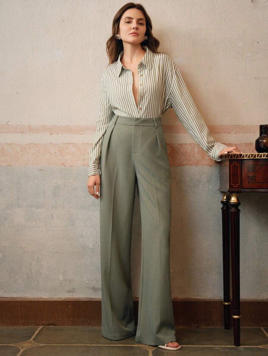 Pantalon droit à taille haute plissé - Floorah