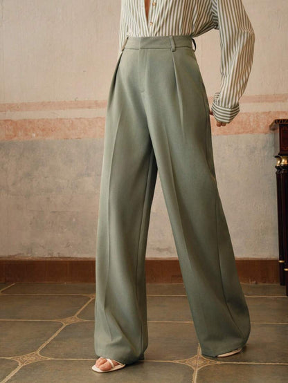 Pantalon droit à taille haute plissé - Floorah