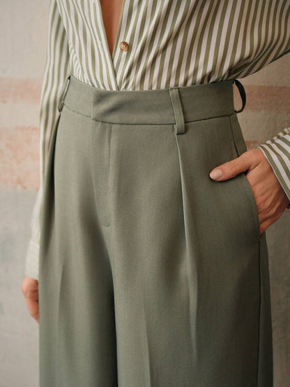 Pantalon droit à taille haute plissé - Floorah