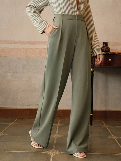 Pantalon droit à taille haute plissé - Floorah