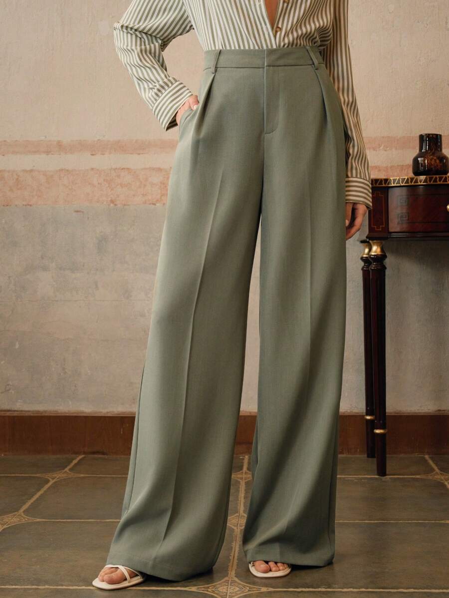 Pantalon droit à taille haute plissé - Floorah