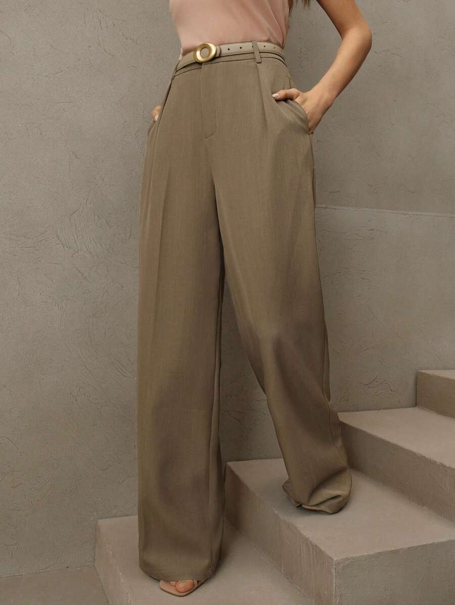 Pantalon droit à taille haute plissé - Floorah