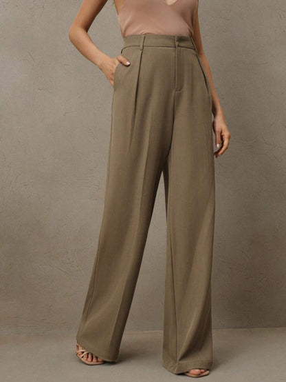 Pantalon droit à taille haute plissé - Floorah