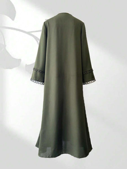 Ensemble abaya ouvert avec bordure en dentelle - Floorah