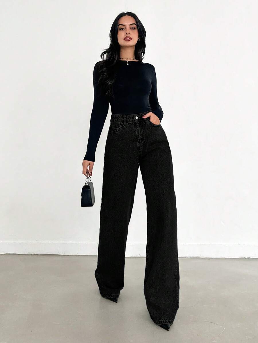 EURMUSE Jean taille haute jambes évasées - Floorah