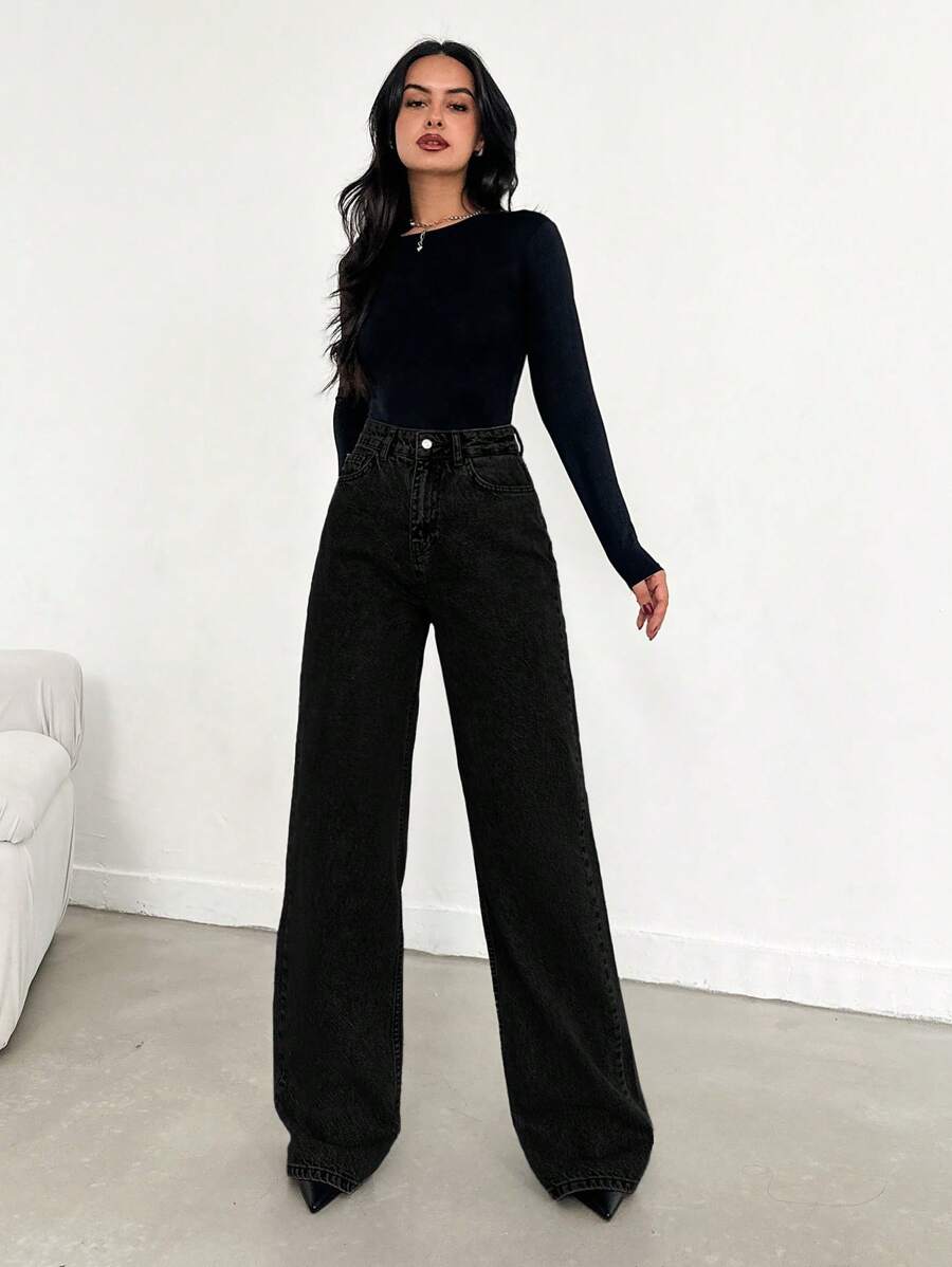 EURMUSE Jean taille haute jambes évasées - Floorah