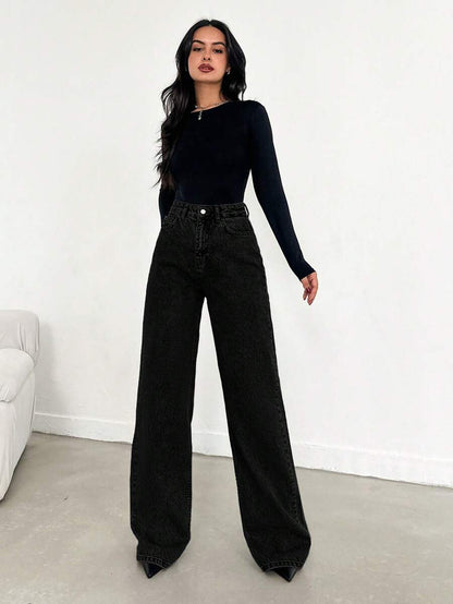 EURMUSE Jean taille haute jambes évasées - Floorah