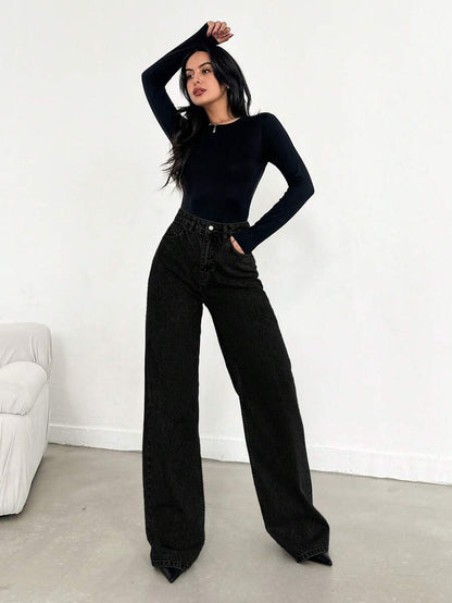 EURMUSE Jean taille haute jambes évasées - Floorah