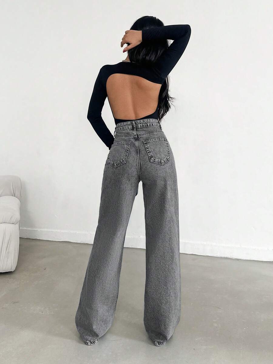 EURMUSE Jean taille haute jambes évasées - Floorah