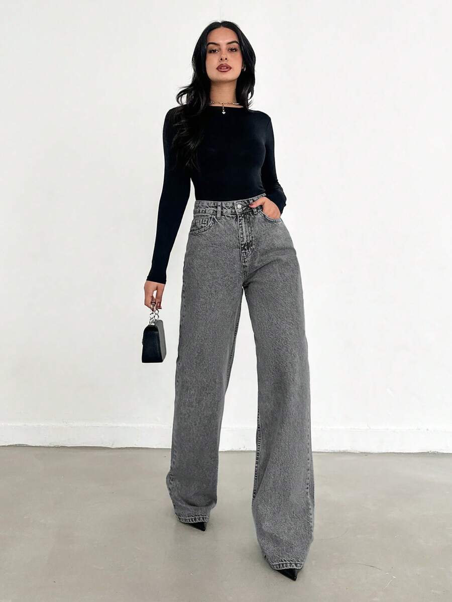 EURMUSE Jean taille haute jambes évasées - Floorah