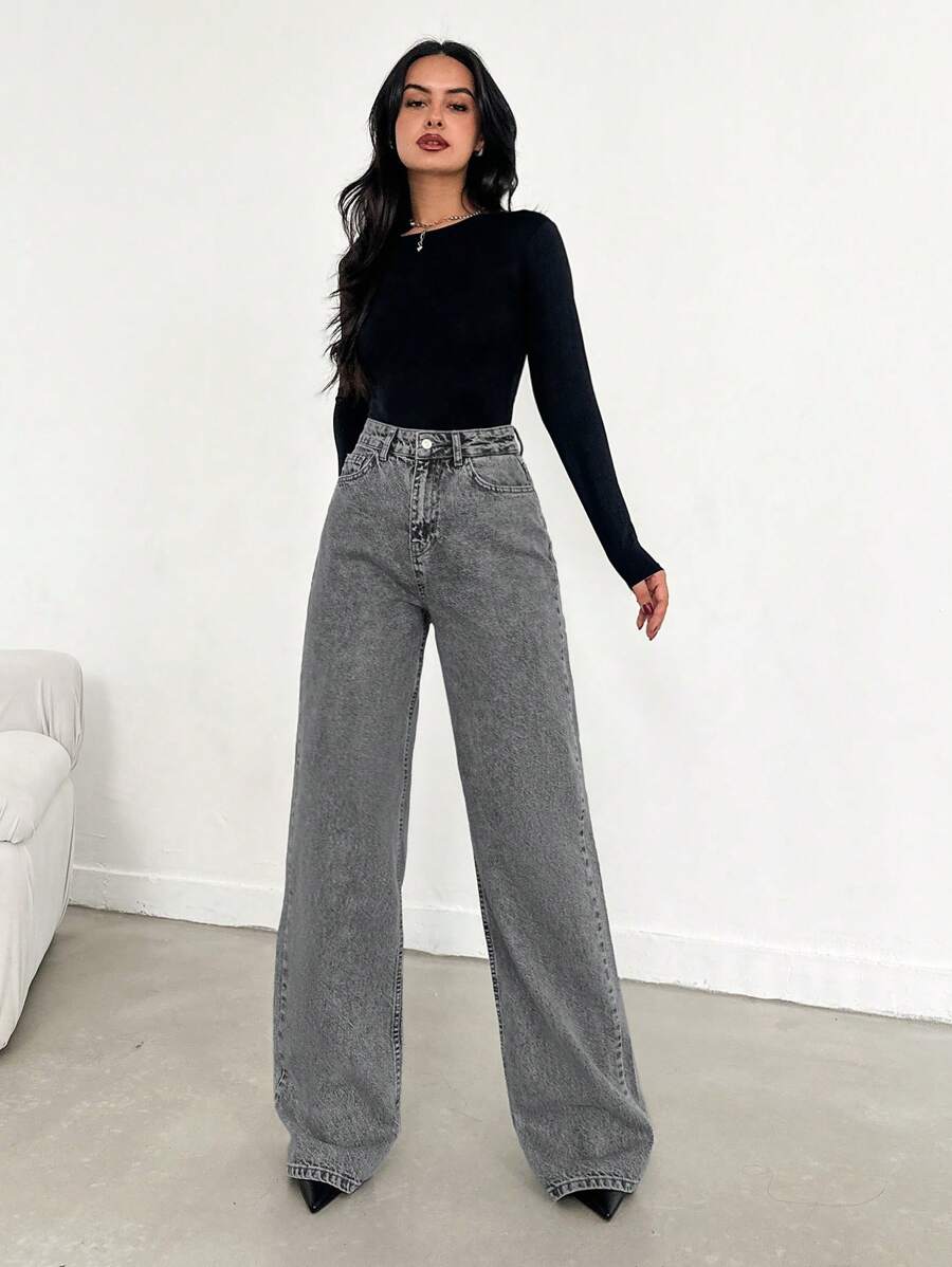 EURMUSE Jean taille haute jambes évasées - Floorah