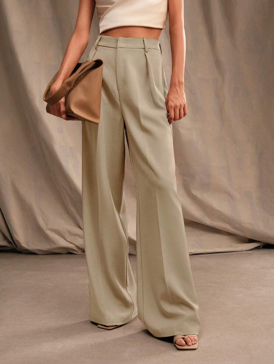 Pantalon droit à taille haute plissé - Floorah