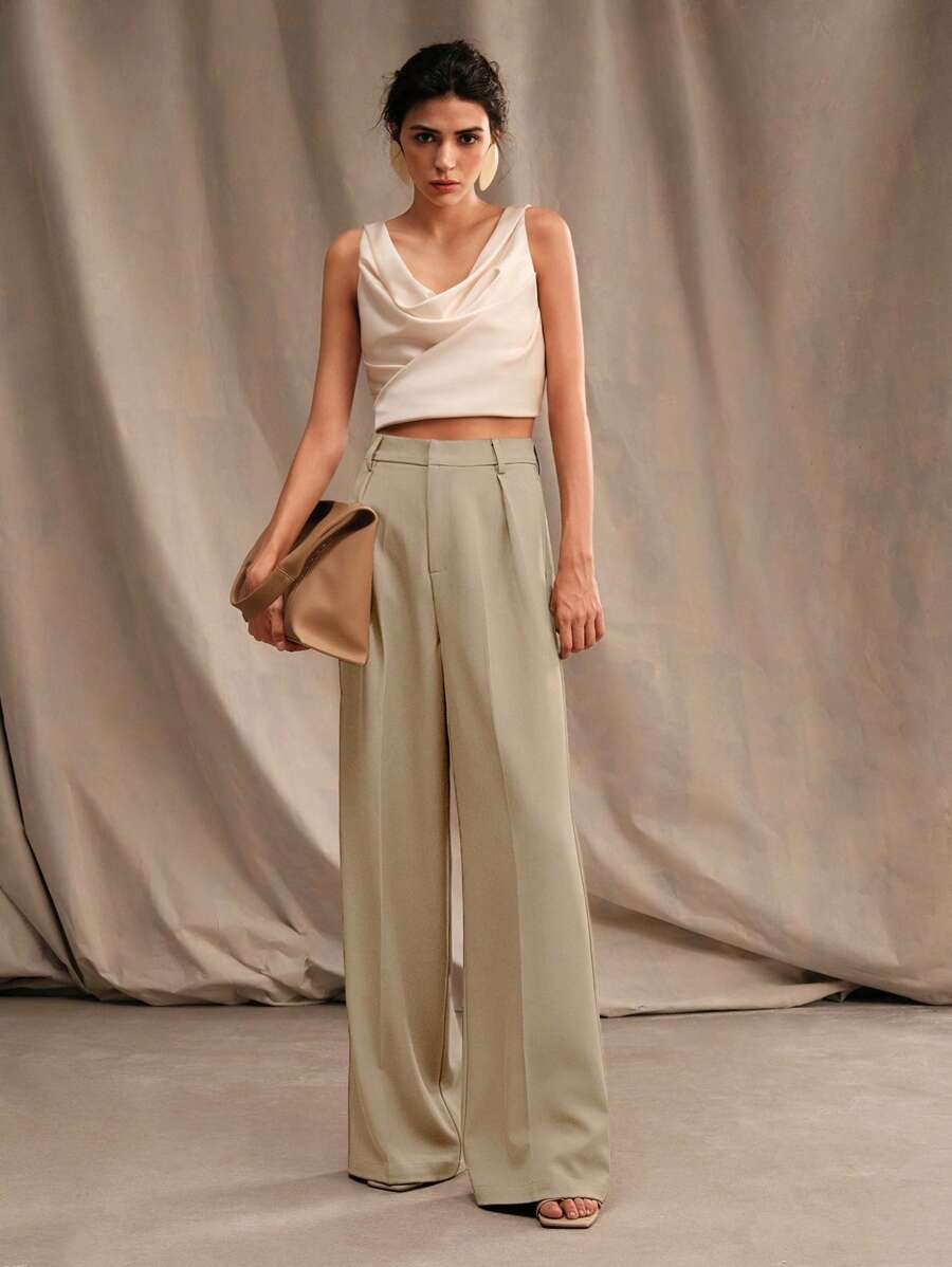 Pantalon droit à taille haute plissé - Floorah