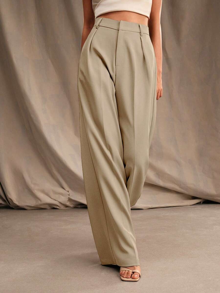 Pantalon droit à taille haute plissé - Floorah