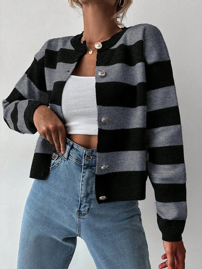 EURMUSE Cardigan tricoté casual à manches longues rayé - Floorah