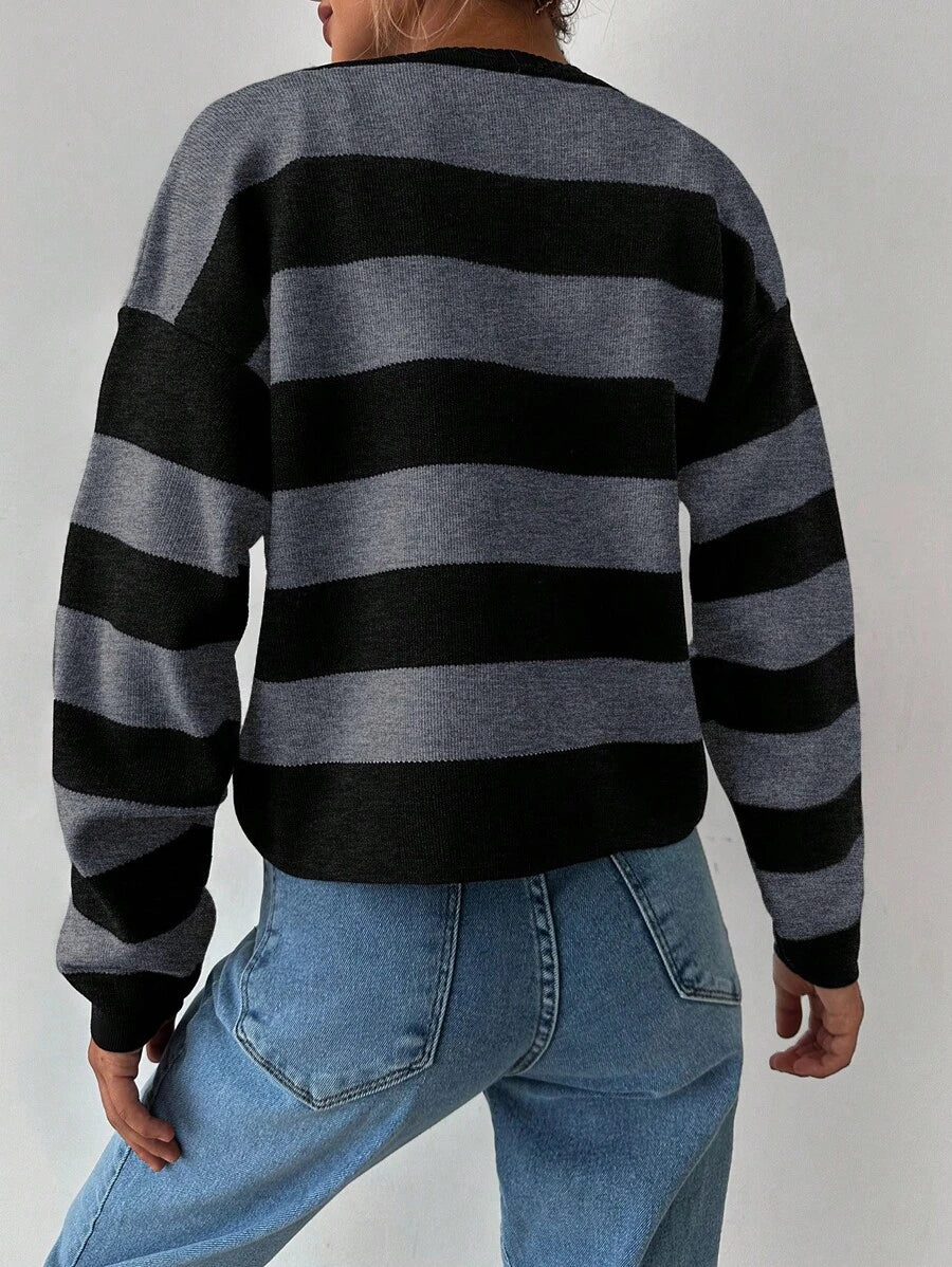 EURMUSE Cardigan tricoté casual à manches longues rayé - Floorah