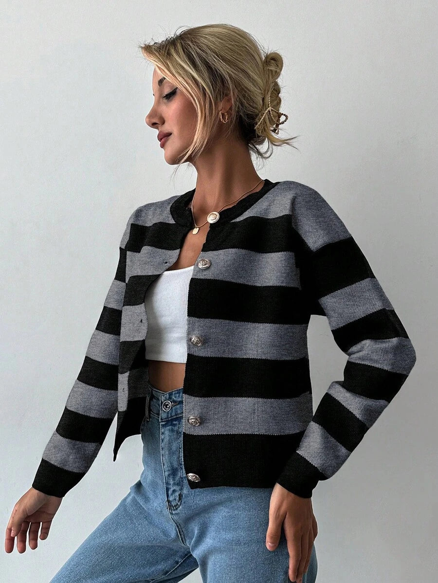 EURMUSE Cardigan tricoté casual à manches longues rayé - Floorah