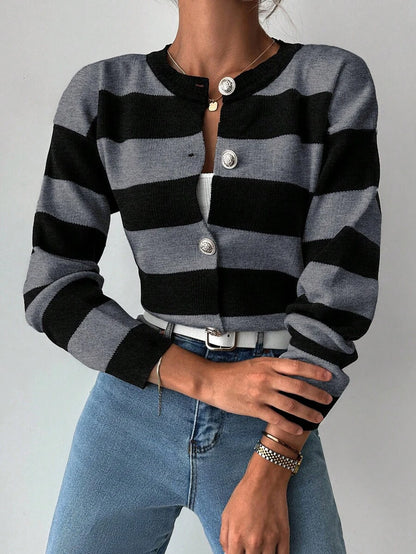 EURMUSE Cardigan tricoté casual à manches longues rayé - Floorah