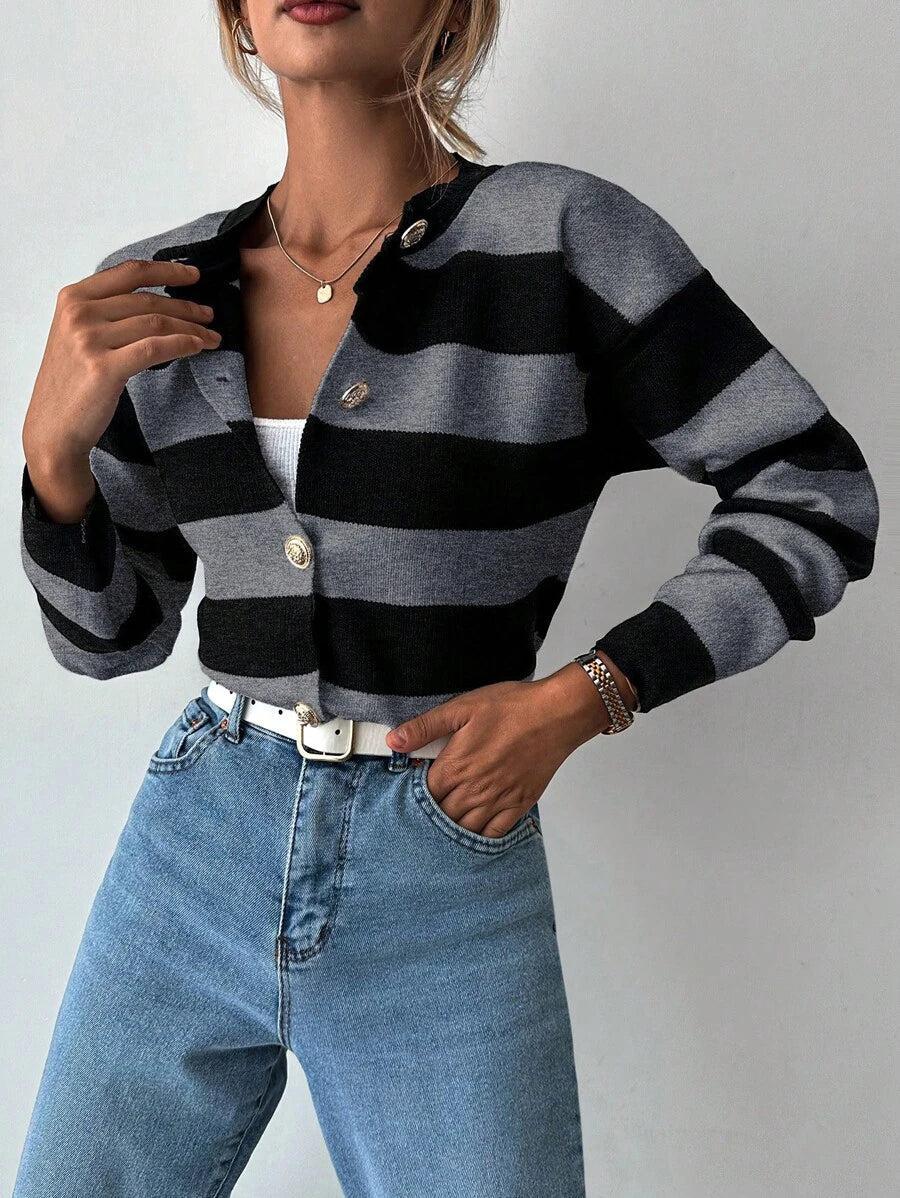 EURMUSE Cardigan tricoté casual à manches longues rayé - Floorah