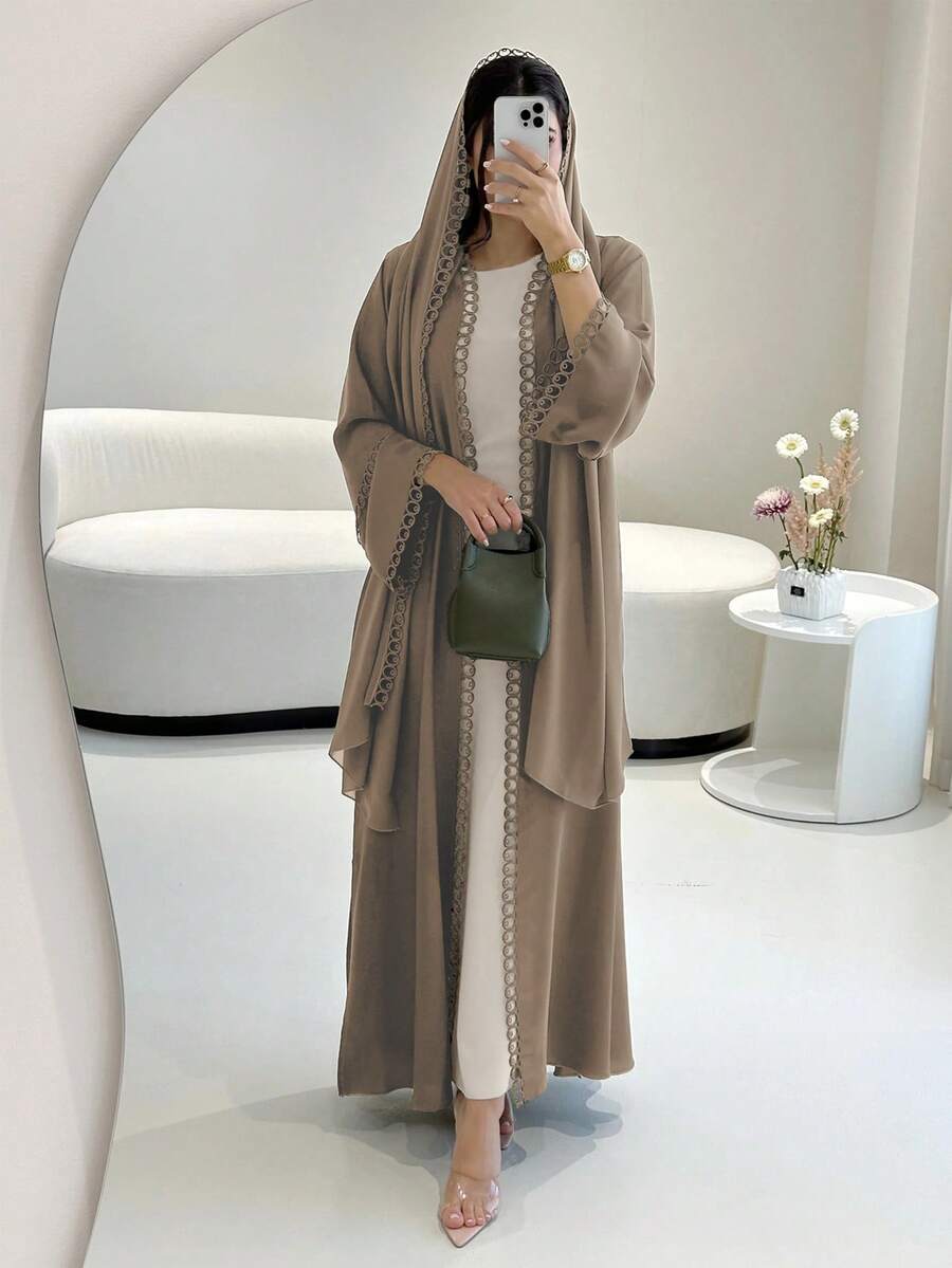 Ensemble abaya ouvert avec bordure en dentelle - Floorah