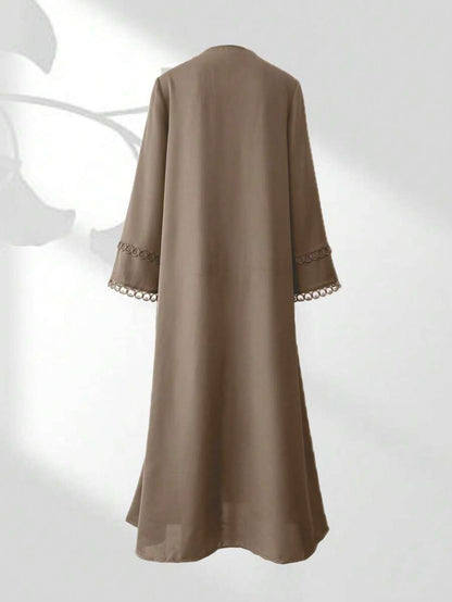 Ensemble abaya ouvert avec bordure en dentelle - Floorah