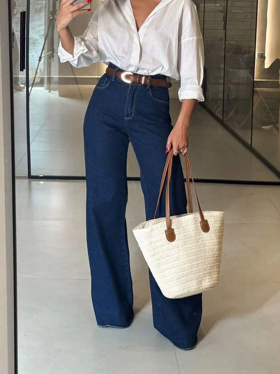 Pantalon maxi en jean à taille élastique - Floorah