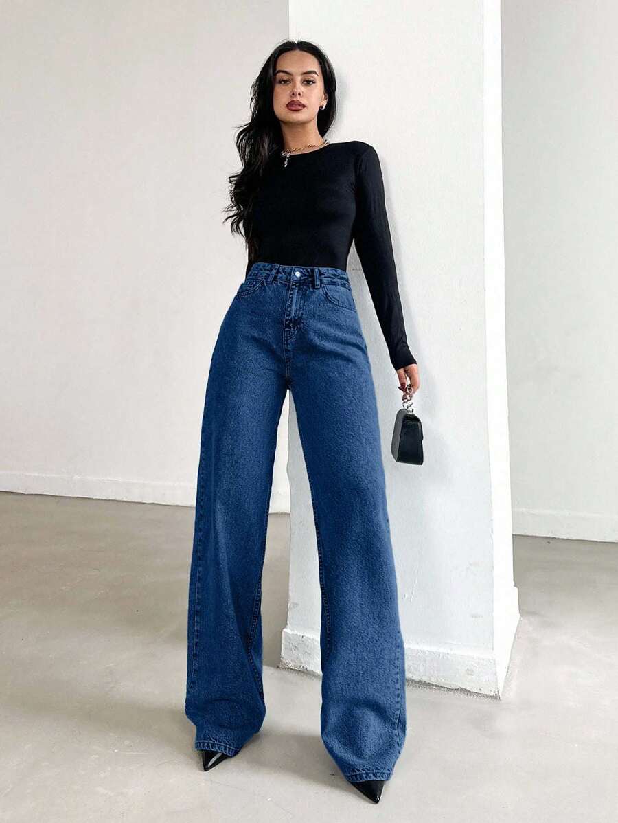 EURMUSE Jean taille haute jambes évasées - Floorah