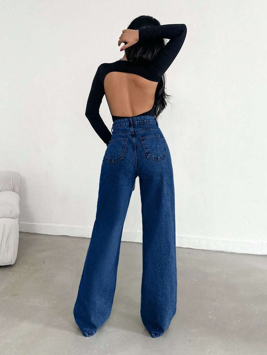 EURMUSE Jean taille haute jambes évasées - Floorah