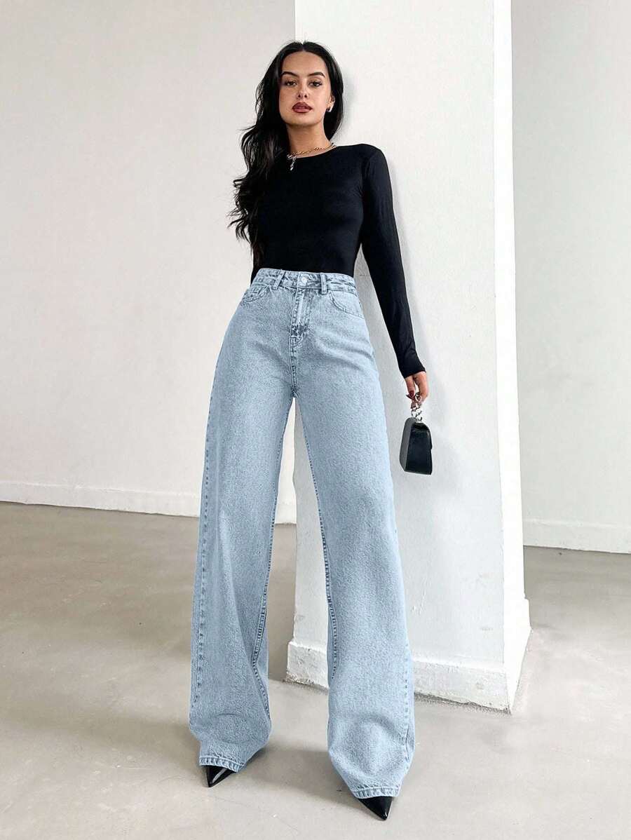 EURMUSE Jean taille haute jambes évasées - Floorah