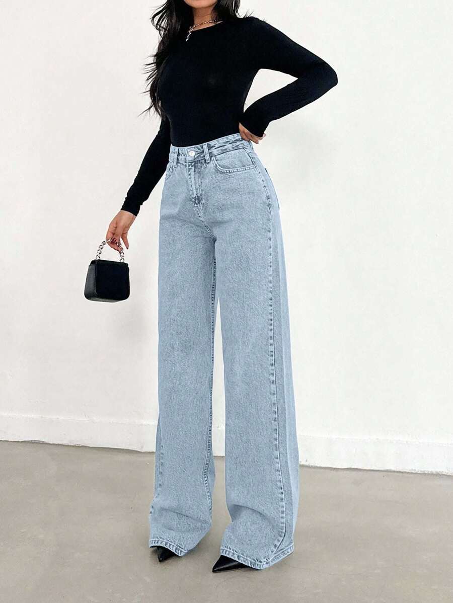 EURMUSE Jean taille haute jambes évasées - Floorah