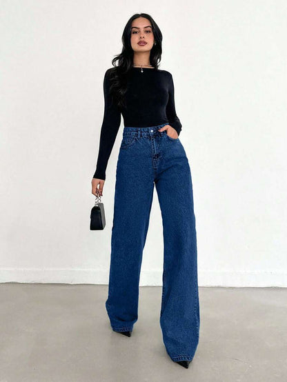 EURMUSE Jean taille haute jambes évasées - Floorah