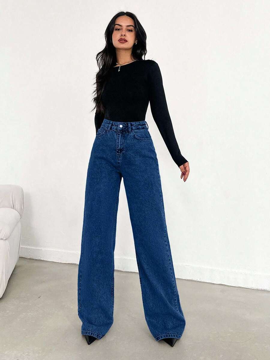 EURMUSE Jean taille haute jambes évasées - Floorah