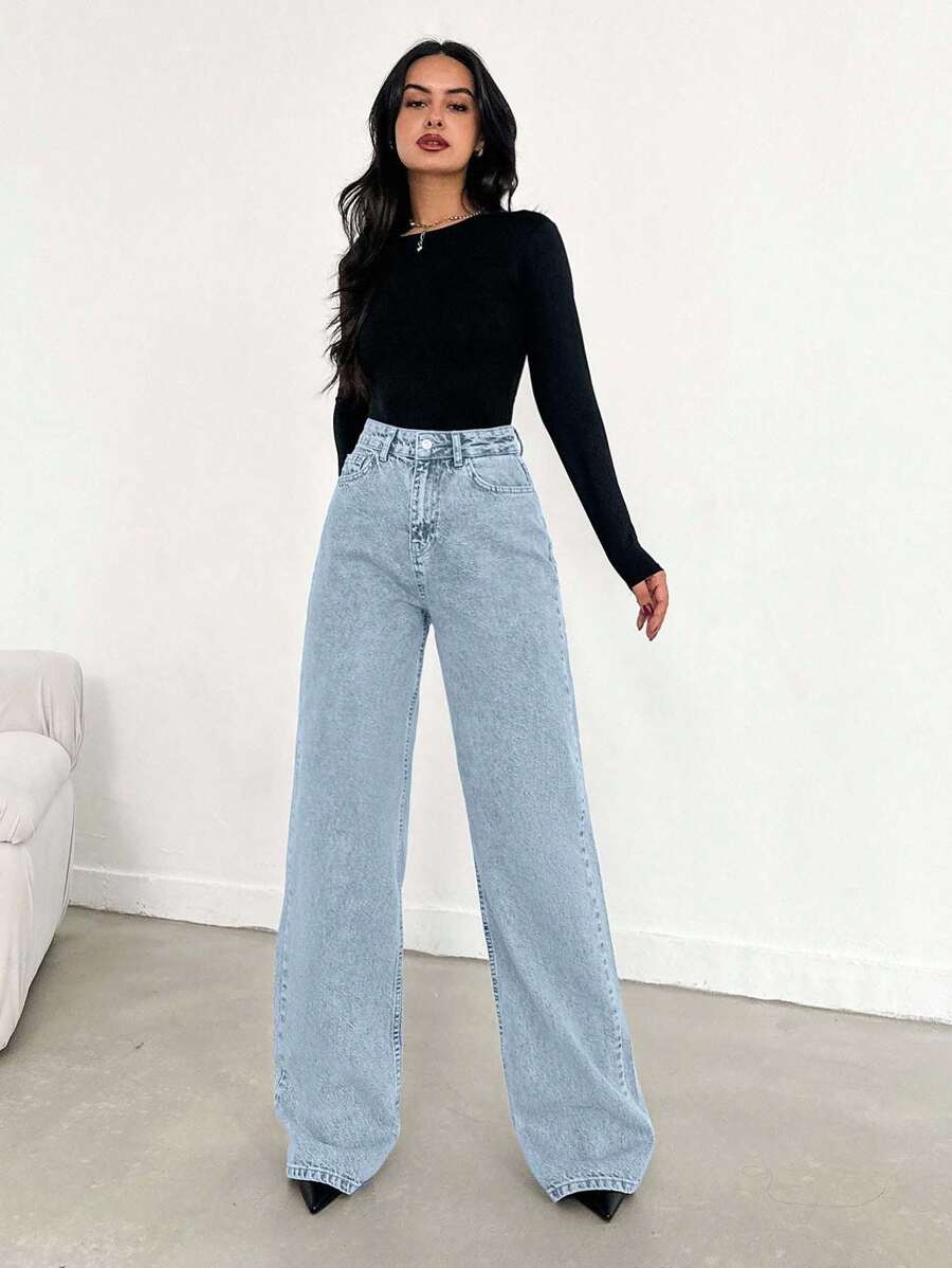 EURMUSE Jean taille haute jambes évasées - Floorah