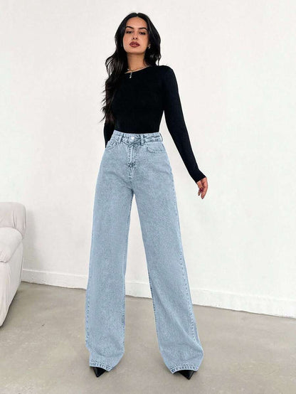 EURMUSE Jean taille haute jambes évasées - Floorah