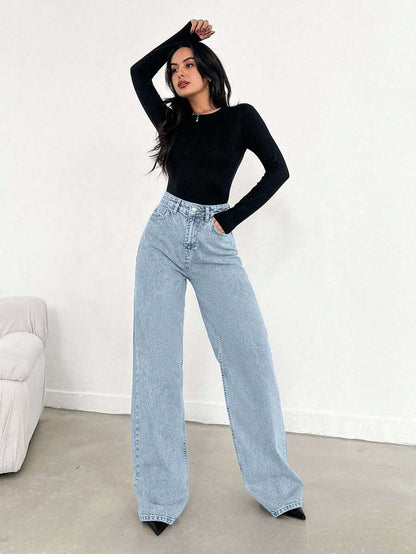 EURMUSE Jean taille haute jambes évasées - Floorah