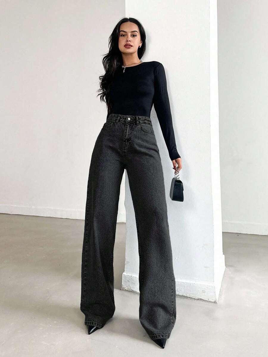 EURMUSE Jean taille haute jambes évasées - Floorah