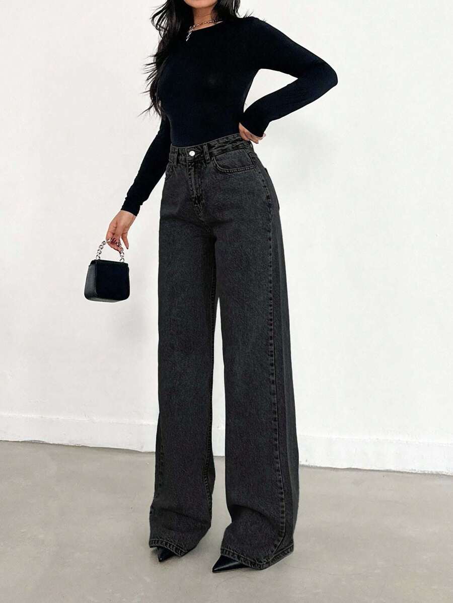 EURMUSE Jean taille haute jambes évasées - Floorah