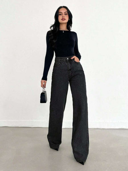 EURMUSE Jean taille haute jambes évasées - Floorah