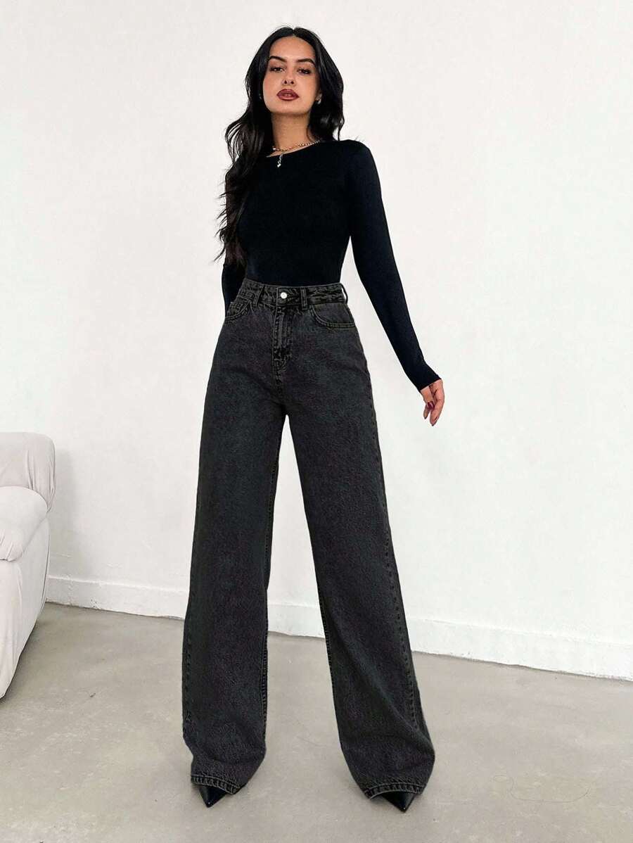 EURMUSE Jean taille haute jambes évasées - Floorah