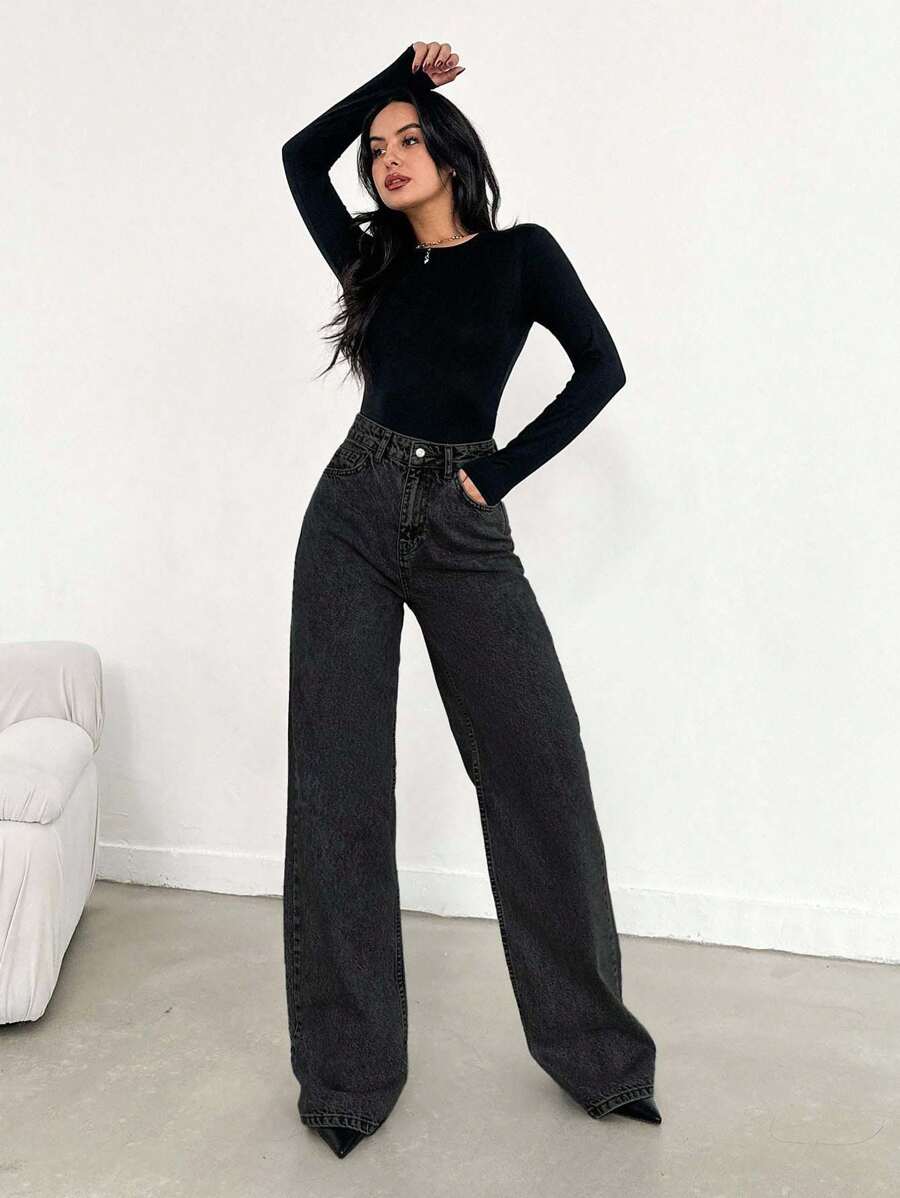 EURMUSE Jean taille haute jambes évasées - Floorah