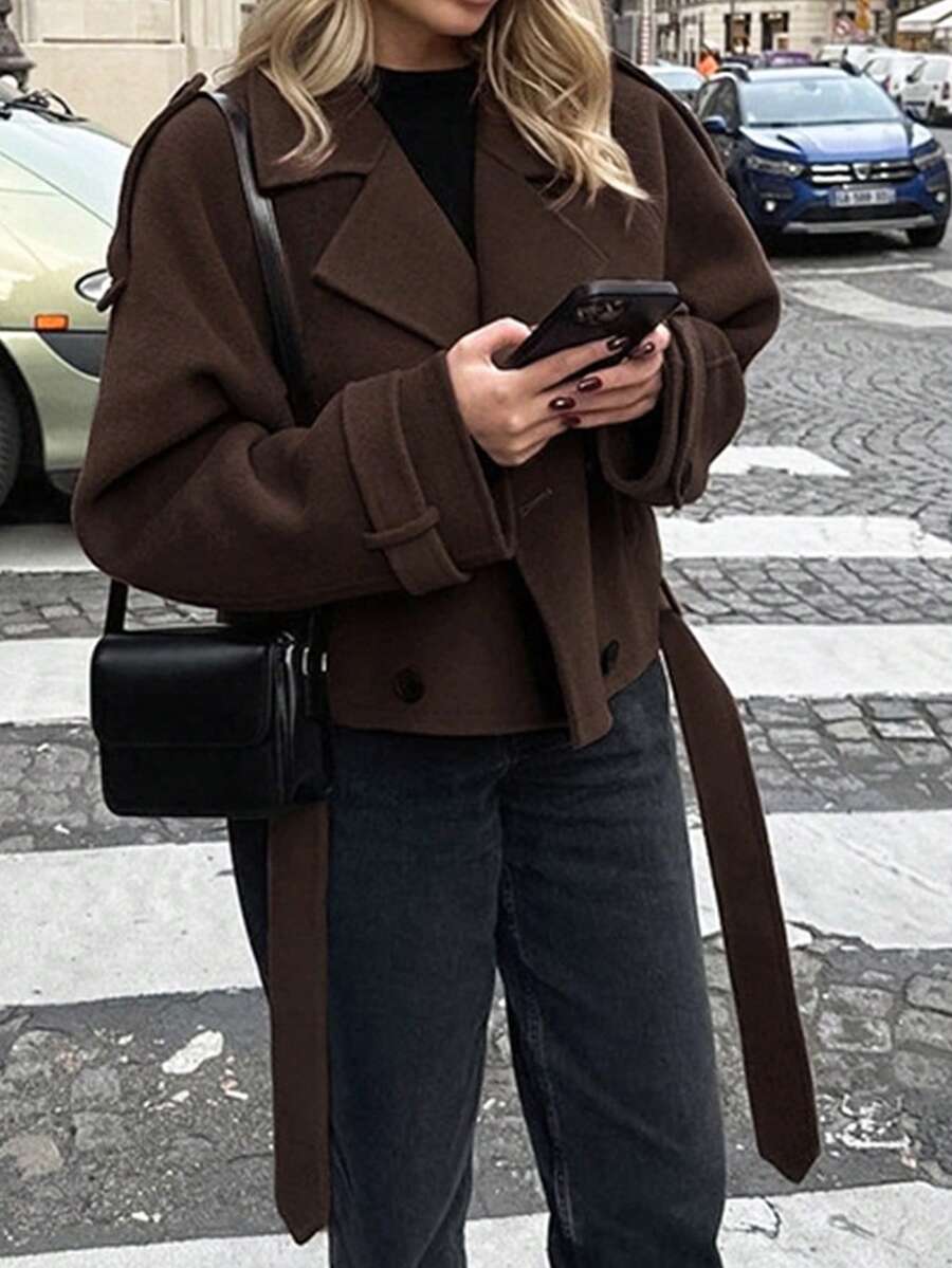 Manteau casual à double boutonnage à manches longues - Floorah